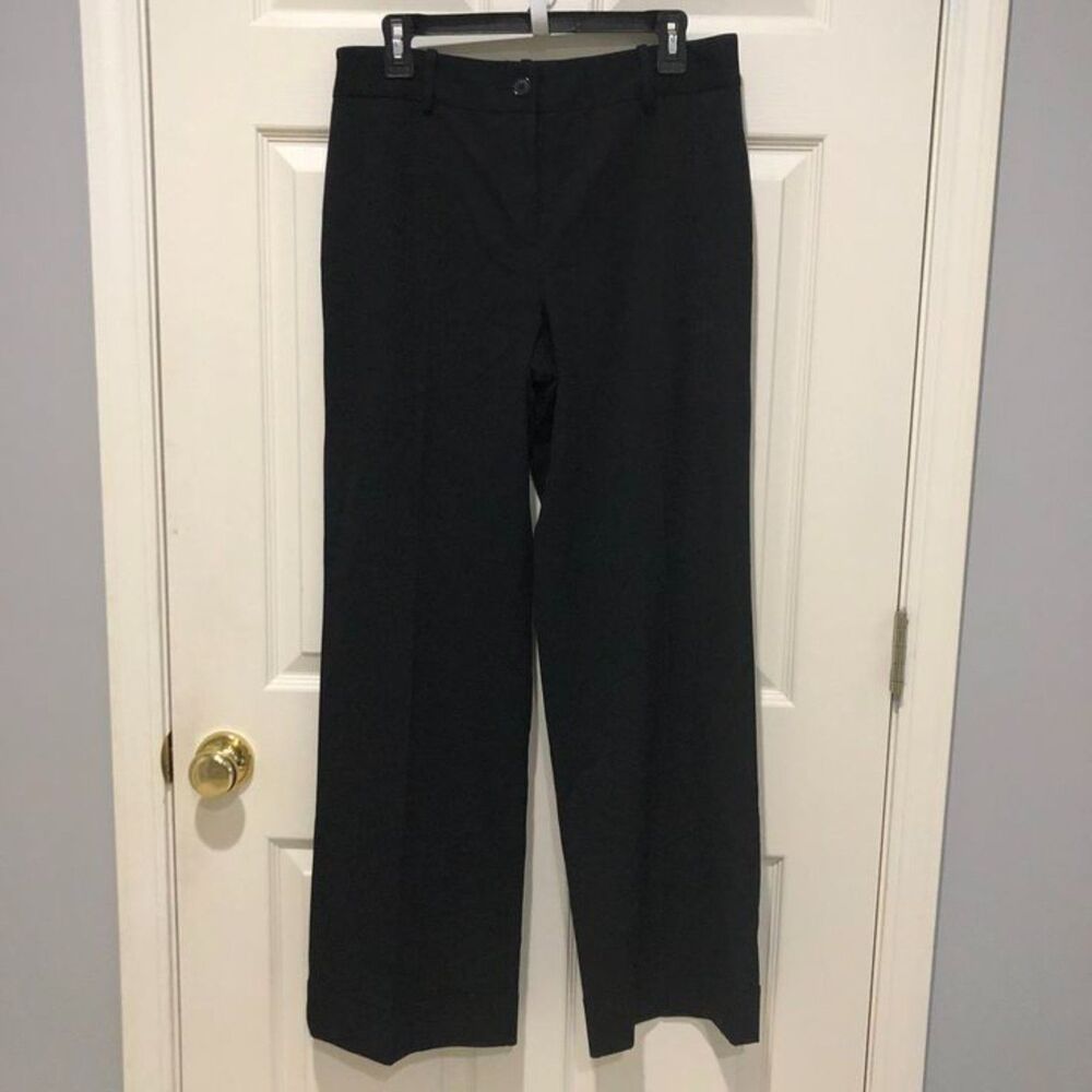 Y2K Ann Taylor Loft Black High Waist Wide Leg Cuffed Trouser Pants Size 10